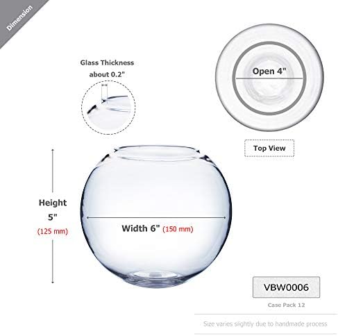 WGV Bowl Glass Vase, Diameter 6", Height 5", Open Width 4", (Multiple Sizes Choices) Clear Bubble Planter Terrarium Fish Bowl for Wedding Event Home Decor, 1 Piece (VBW0006) - Image 2