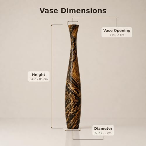 Leewadee Large Brown Light Brown Home Decor Floor Vase – Wooden 34 inches Tall Farmhouse Decor Flower Holder for Fake Plant and Pampas Grass - Image 6
