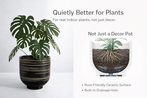 HERDUK Large Black Ceramic Planter for Indoor Trees, Modern Indoor Floor Planter Pot for Olive Trees & Faux Olive Trees, Pottery Planter with Drainage for Real Plants - Image 2