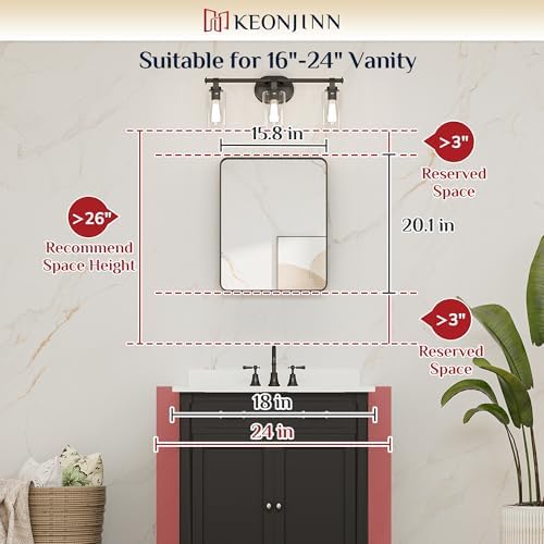 Keonjinn 16 x 20 Inch Black Bathroom Mirrors for Over Sink, Tempered Glass - Image 6