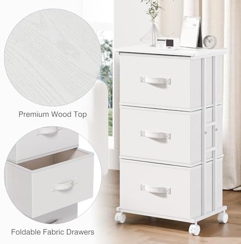 DUMOS Nightstand, Bedside Table with 3 Fabric Drawers - Image 5