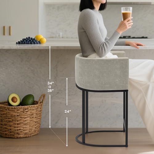Counter Height Bar Stools for Kitchen Island, Modern Counter Stools for Dining Room, 24 Inch Seat Height Barstools with Metal Legs, Faux Leather Bar Stool with Back Footrest, Greige(White) - Image 5