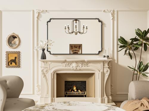 TETOTE Vintage Antique Black Rectangle Mirror for Mantle Fireplace 55 x 36 Traditional Baroque Ornate Scroll Wall Mirror with Metal Frame for Living Room Bedroom, Horizontal/Vertical - Image 2