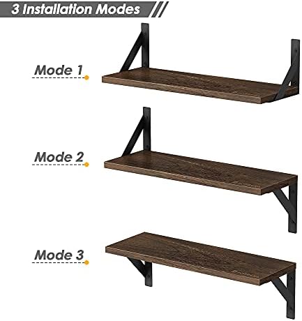 Forbena Rustic Floating Book Shelves for Wall Set of 3, 17 Inch Wood Wall Bookshelf for Bedroom, Wooden Wall Mounted Hanging Shelf for Office Living Room Bathroom Decor Pictures Books (Dark Brown) - Image 7