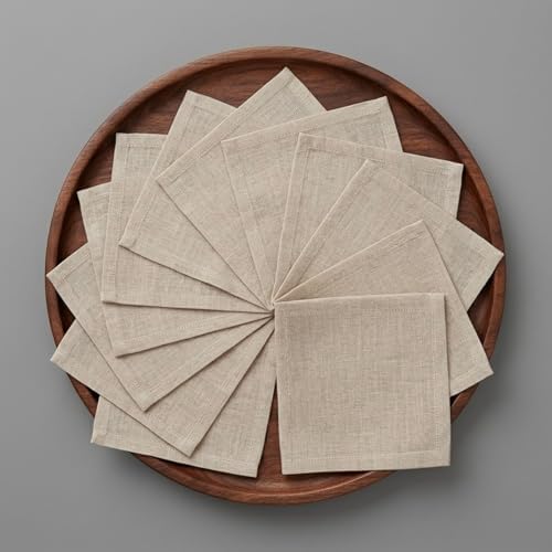 Solino Home 100% Linen Cocktail Napkins Natural, Fete 6 x 6 in, Set of 12 by SolinoHome
