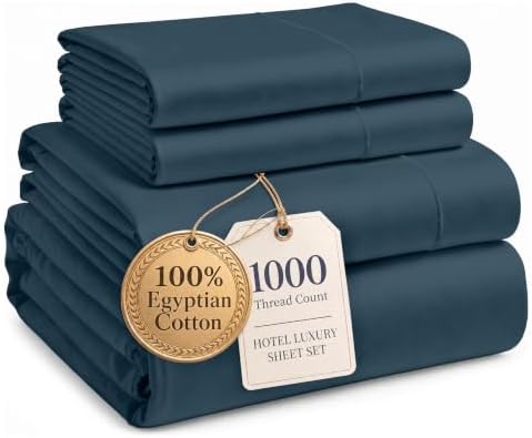LANE LINEN King Size Sheets Deep Pocket Set Sateen Weave - Estate Blue by LaneLinen