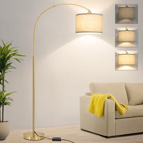 Gold Arc Floor Lamp with Dimmer, Dimmable Floor Lamp with Adjustable Head by Seasidevillage