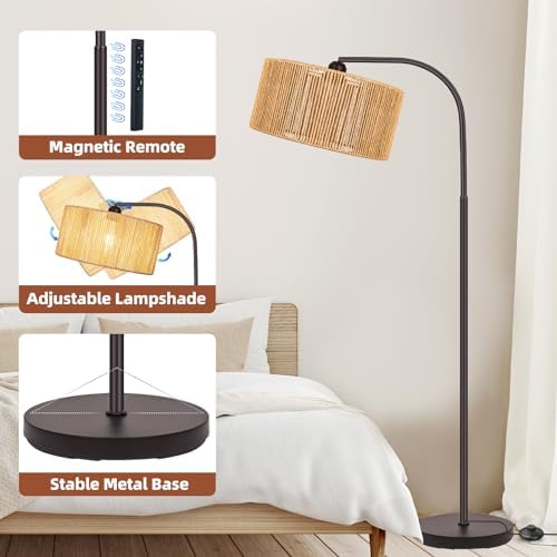 Brilvibera Boho Floor Lamp with Dimmable Bulb Rattan Double Shade Lamp - Image 5