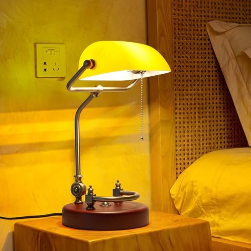 Bankers Lamp Traditional Orange Desk Lamp Solid Wood Pull Chain Switch - Image 6