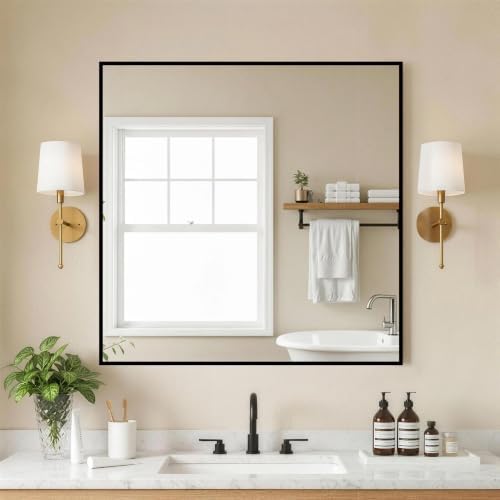 FICTOR Bathroom Vanity Mirror for Over Sink, 30" x 30", Black by FICTOR