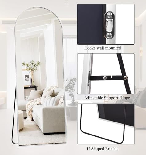 Prywot Arched Full Length Mirror, 70"x26" Free Standing Floor Mirror, White - Image 5