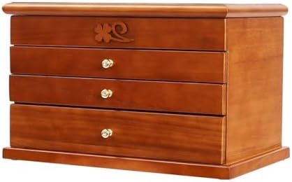 Large Wooden Jewelry Box with Mirror, 4 Layers Jewelry Organizer with 3 Drawers, Watches Necklace Ring Storage Box for Women by WANLECY