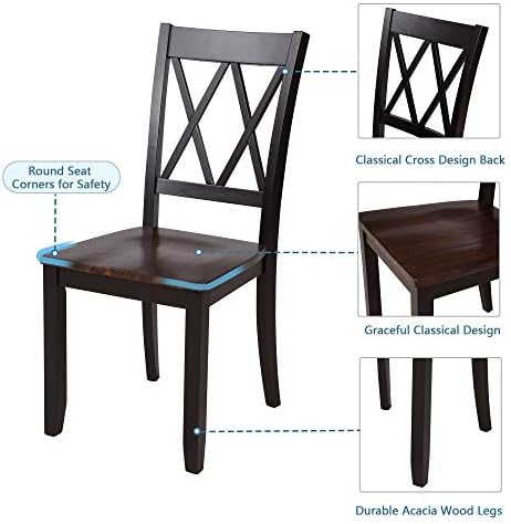 Harper & Bright Designs 5-Piece Wood Dining Table Set for 4, Kitchen Furniture Set with 4 High Back Dining Chairs for Small Places, Espresso+Black - Image 4
