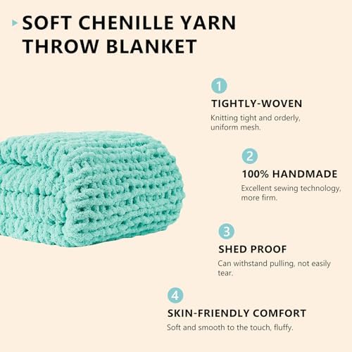 L'AGRATY Chunky Knit Throw Blanket for Couch, 60 x 80 Inches, Lake Blue - Image 2
