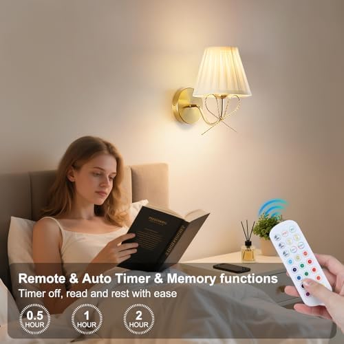 Cordless Battery Operated Wall Sconces Set of Two, Vintage Gold Sconces Wall Decor, Rechargeable Dimmable LED Lights with 15 Colors, Bow Wireless Wall Lamp for Bedroom Living Room Hallway - Image 6