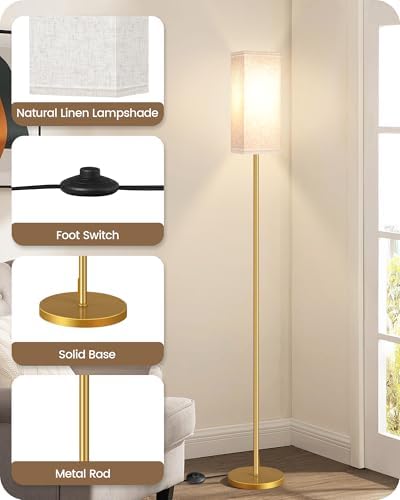 2Pack Floor Lamp, Pole with Foot Switch, Modern Standing Lamp Lampshade, Minimalist Freestanding Lamp (Bulb Not Included), for Living Room,Bedroom,Office,ETL Listed,Gold and Beige DE07LDP205 - Image 4