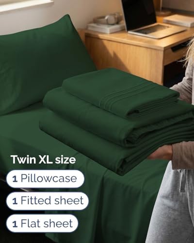 Twin XL 3 Piece Sheet Set - College Dorm Room Essentials - Emerald Green - Image 3