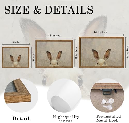 AVECCO Vintage Easter Rabbit Portrait Wall Art Canvas Framed 16x24 inch - Image 6