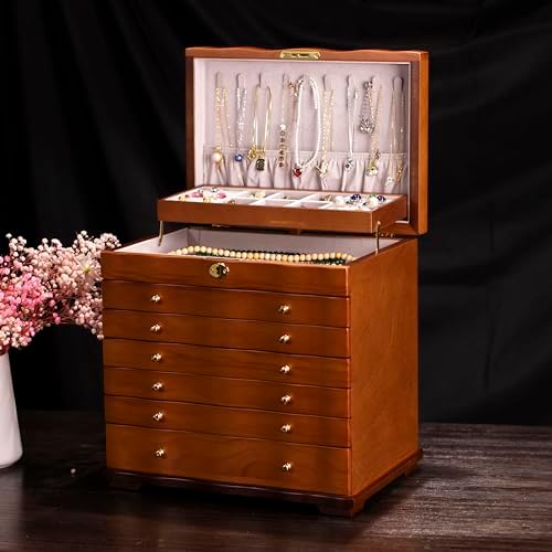 Solid Wood Jewelry Box with Lock, 9-Layer Large Storage Organizer - Image 2