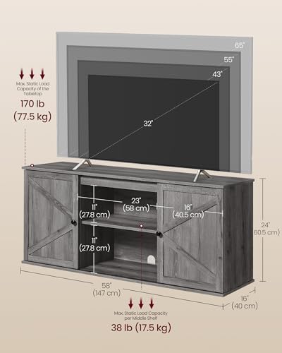 VASAGLE Farmhouse TV Stand for 65'' TV, Media Console, Sliding Barn Doors - Image 6