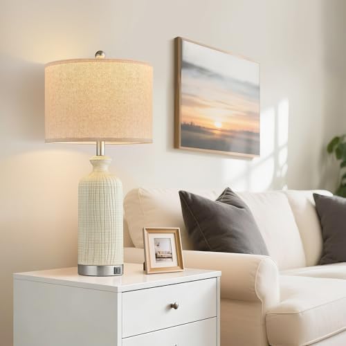 Living Room Lamps Set of 2, 27" Touch Lamps for Nightstand with USB A+C Ports, Modern Farmhouse Table Lamps for Bedroom, Beige - Image 4