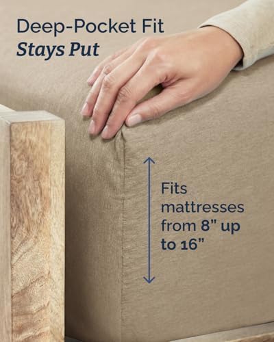 Full XL Sheets - 4 Piece Full XL Sheet Set - Breathable - Heathered Beige - Image 4