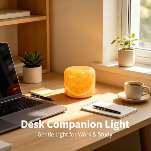Marble Lamp Luxury Stone Table Lamp Type-C Rechargeable Touch Night Light Small Bedside Lamp Cordless Ambient Light for Home Decor, Bedroom, Living Room & Office (Orange Jade) - Image 5