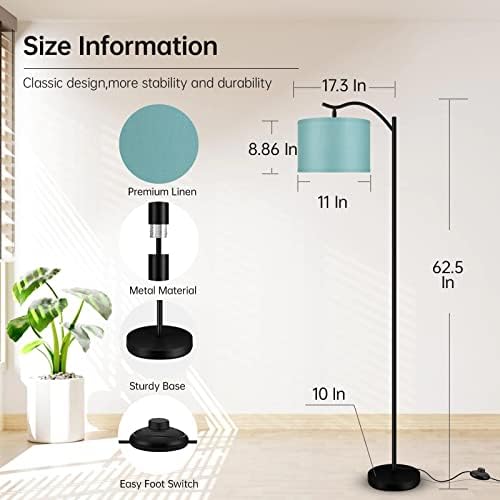 BoostArea Floor Lamp for Living Room,LED Arched Floor Lamp,Tall Modern Standing Lamp with Green Linen Shade,E26 Socket, Footswitch,Montage Mid Century Floor Lamp for Bedrooms,Office - Image 5