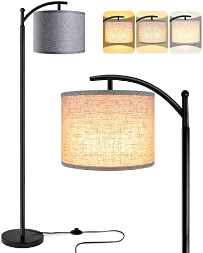 ROTTOGOON Floor Lamp with 3CCT LED Bulb, Gray Linen Lamp Shade for Living Room, Modern Standing Lamp for Bedrooms - Black by ROTTOGOON