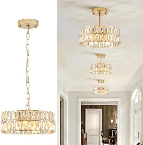 CATINER Gold Crystal Chandelier 12" 4-Light Modern Ceiling Pendant Light by CATINER