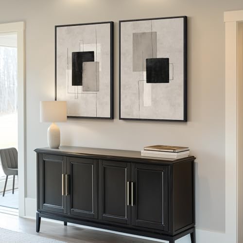 Large Framed Neutral Abstract Wall Art for Living Room Set of 2, 24x36 In - Image 2