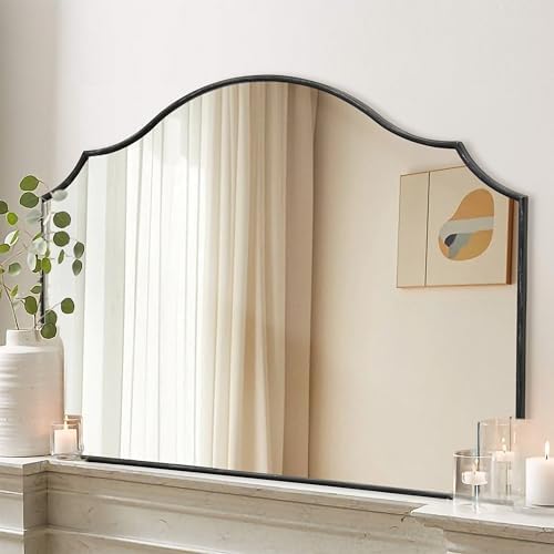 Besdomus Black Scalloped Wall Mirror: 40"x29" Large Wooden Bathroom Mirror by Besdomus