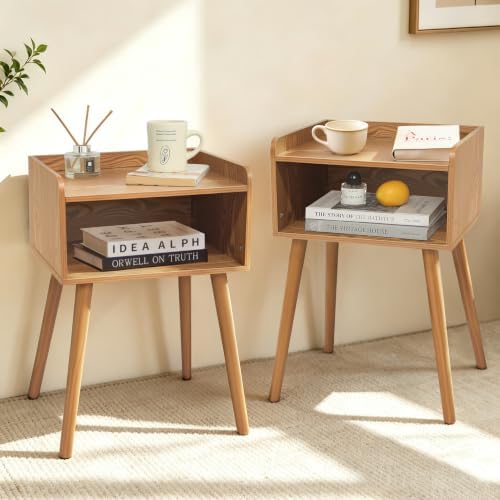 MaxSmeo Nightstands Set of 2, Mid Century Side Table Bedroom with Storage by MaxSmeo