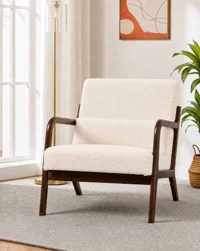 Garvee Mid Century Accent Chair, Upholstered Armchair with Lumbar Pillow by Garvee