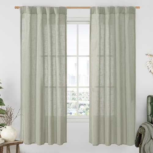 LAMIT Light Filtering Linen Curtains 72 inches Long for Bedroom, 2 Panels by LAMIT