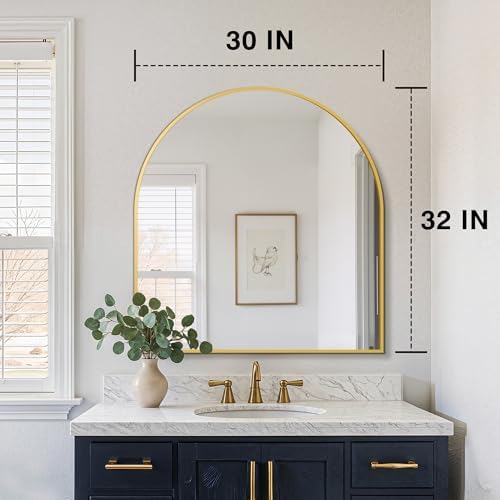 FICTOR 30" x 32" Arched Bathroom Vanity Mirror for Over Sink, Gold - Image 2