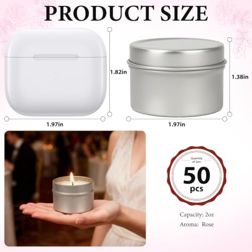 50 Pcs 2 Oz Mini Rose Scented Soy Candle Set,Wedding Favors for Guests Bulk 50,The Quantity of Multiple Sets Meets Your Needs for Wedding and Party Gifts and Party Favors. - Image 2