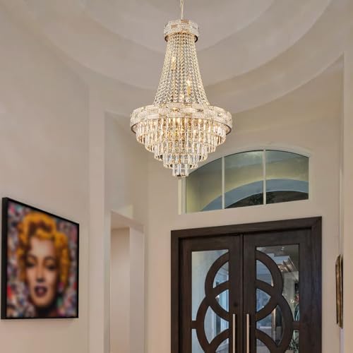 12-Light Gold Crystal Chandeliers,Empire Chandelier Light Fixture Modern High Ceiling Hanging Chandelier for Entryway,Foyer,Staircase,Hallway,Living Room(H36 x D23.2) - Image 7