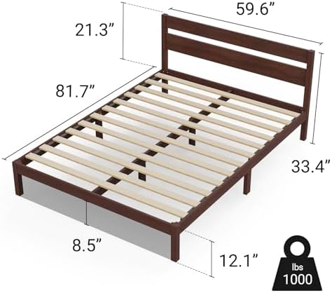 LIFEMENT Classic Wood Platform Bed Frame with Headboard, Essential, Noise Free, Under Bed Storage, No Box Spring Needed, Easy Assembly (Walnut, Queen (U.S. Standard)) - Image 2