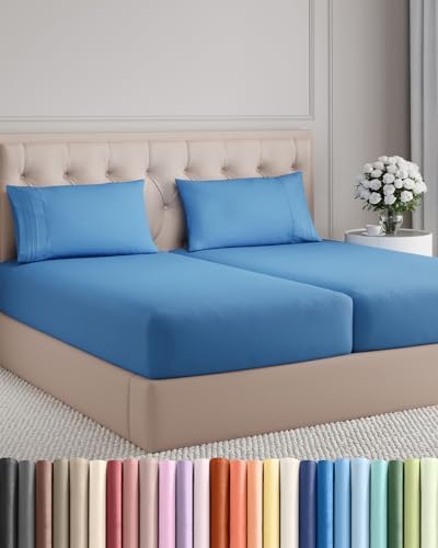 Split King Size 5 Piece Sheet Set - Comfy Breathable & Cooling - Royal Blue by CGKUnlimited