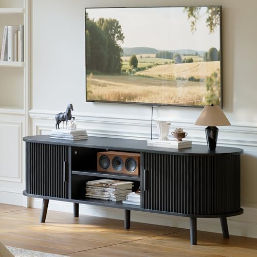 ChooChoo 54" Mid Century Modern TV Stand with Fluted Sliding Doors by ChooChoo