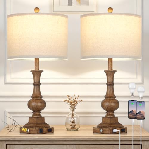 Lolikit 26" Tall Farmhouse Table Lamps Set of 2,Bedside Lamps for Bedroom by Lolikit