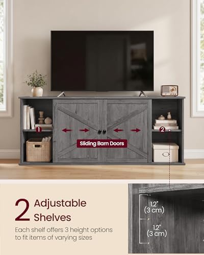 VASAGLE Farmhouse TV Stand for 65'' TV, Media Console, Sliding Barn Doors - Image 3
