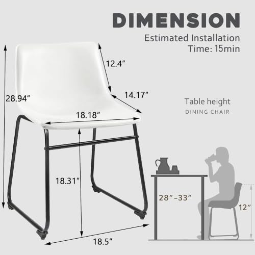 Waleaf Dining Chairs Set of 2, 18" Faux Leather Counter Height Bar Stools - Image 2