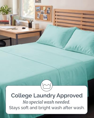Full XL Sheets - 4 Piece Full XL Sheet Set - Cool & Breathable - Spa Blue - Image 6