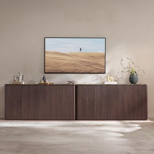 64" Fluted Sideboard Cabinet with Storage, Modern Buffet Cabinet, Dark Oak by DelArk