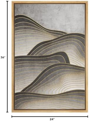 NWT Framed Canvas Print Wall Art Geometric Gold Wave Mountain Nature Wilderness Illustrations Modern Art Decorative Landscape Rustic Zen Colorful for Living Room, Bedroom, Office - 24"x36" Natural - Image 6