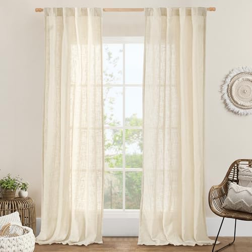 LAMIT Beige Linen Curtains for Living Room 2 Panels Set for Living Room by LAMIT