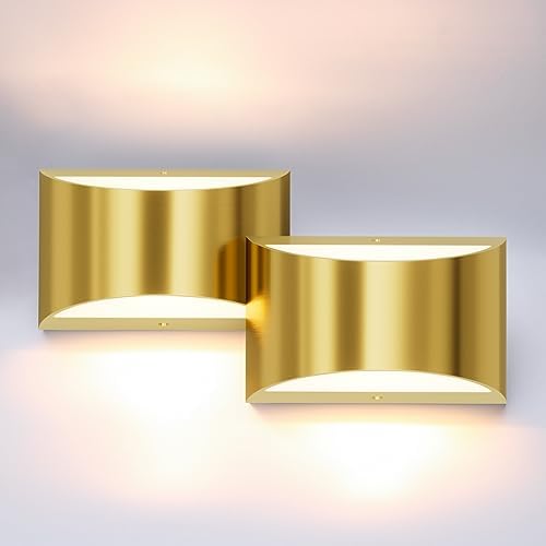 Aipsun 2 Pack Brushed Gold Wall Sconce Indoor Wall Lights Hardwired Up and Down Wall Mount Light for Living Room Bedroom Hallway Corridor Conservatory Warm White 3000K(with G9 Bulbs) by Aipsun