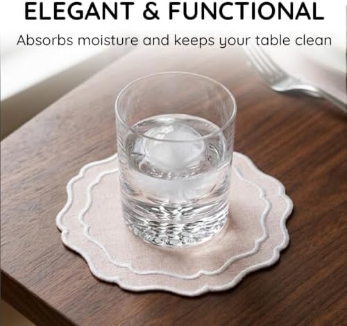 Linen Coasters for Drinks, Set of 6, 6 inch, Pink - Image 5